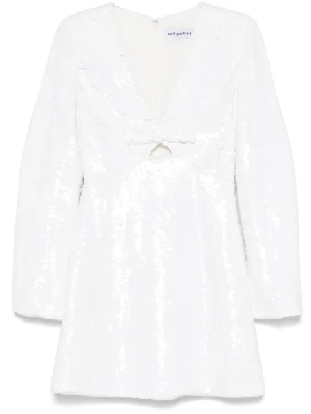 Mała sukienka mini Self-portrait z cekinami garniturowa biała