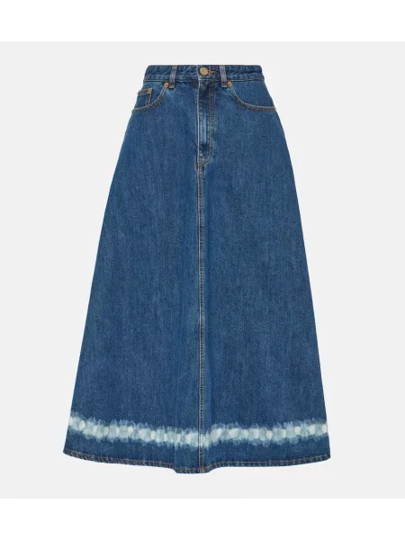 Fustă din denim Valentino zdrențuiți până la genunchi albastru