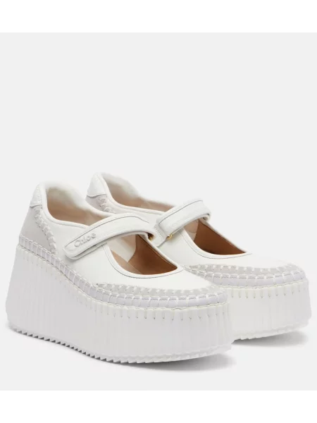 Sneakerși Chloé Nama din piele de căprioară cu platformă alb