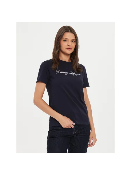 Tommy Hilfiger T-Shirt Script Σκούρο Regular Fit μπλε