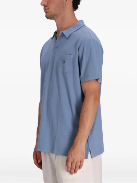 Lněné pruhované tričko Polo Ralph Lauren šedé