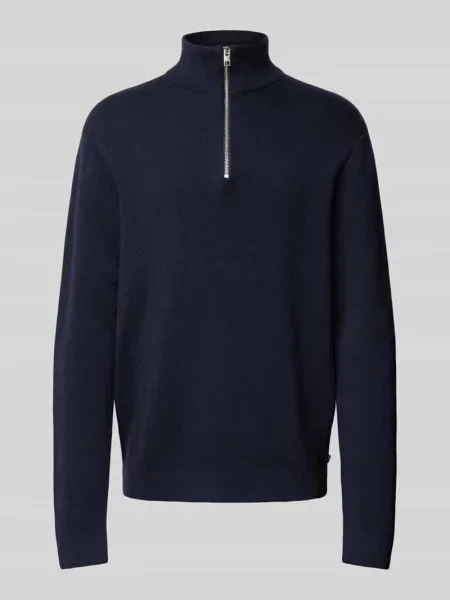 Sweter Jack & Jones Premium z kołnierzem z logo niebieski
