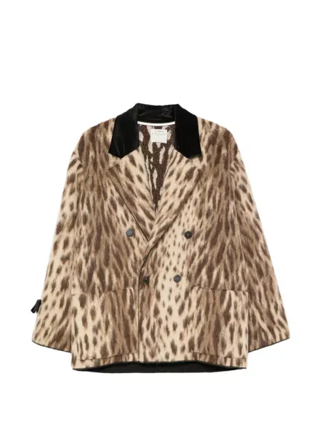 Palton Forte_forte cu imagine cu model leopard cu două rânduri de nasturi