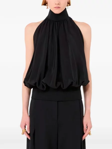 Top Sportmax de mătase cu gât halter negru