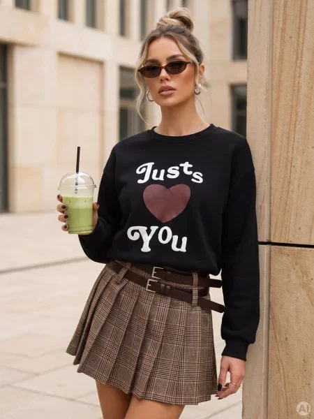 Bluza oversize z nadrukiem JUST LOVE YOU Dstreet czarna