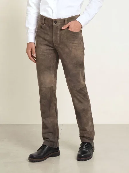 Beckert Spodnie Skórzane Costa Slim Fit braun