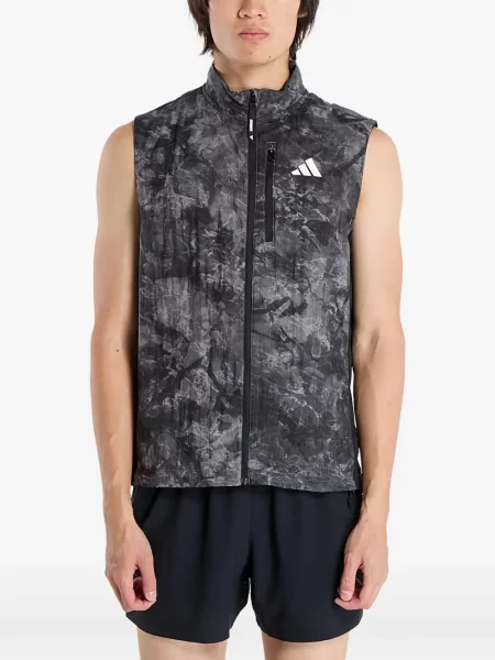 Tricou Adidas cu dungi cu broderie alergare gri