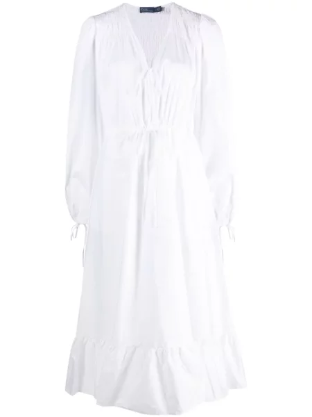 Plisirana satenska polo majica Polo Ralph Lauren s vezom plava
