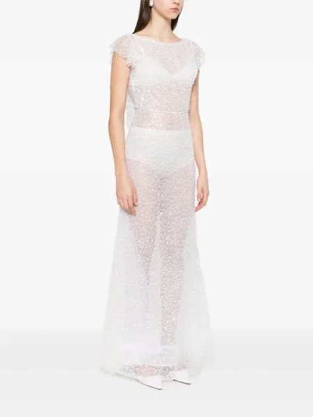 Rochie maxi Parlor cu paiete de costum alb