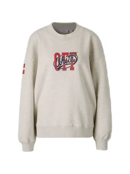 Pulover Off-white cu imagine cu decolteu rotund alb