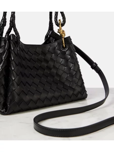 Usnjena usnjena torbica Bottega Veneta črna