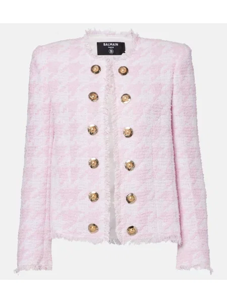 Geacă Balmain din tweed alb