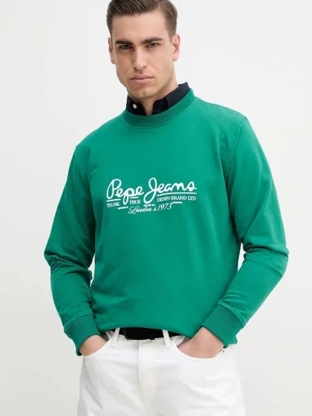 Pepe Jeans Bombažen pulover DUMAS CREW zelena