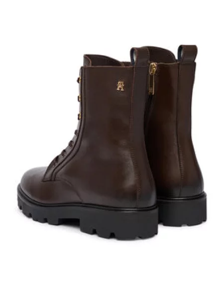 Šnurovacia obuv Tommy Hilfiger TH Stud Leather Lace-Up Boot hnedá