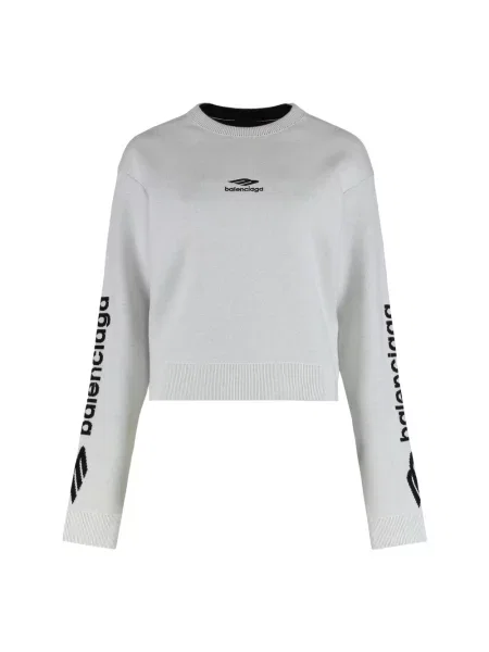 Sweter Balenciaga wełniany o skróconej długości biały