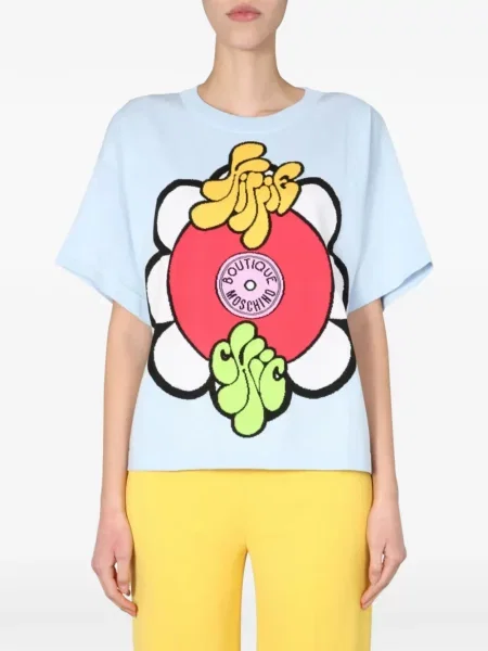 Koszulka Boutique Moschino z nadrukiem z okrągłym dekoltem niebieska