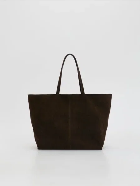 Reserved Torebka shopper z imitacji zamszu ciemnobrązowy