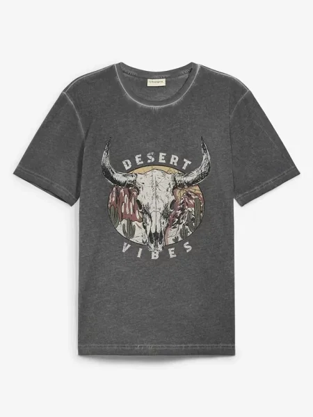 T-shirt z efektem sprania z czystej bawełny organicznej szara