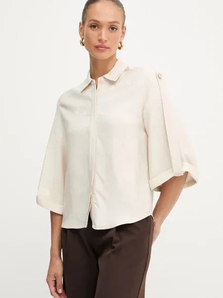Риза Marciano Guess WHITNEY дамска със свободна кройка с класическа яка бежово