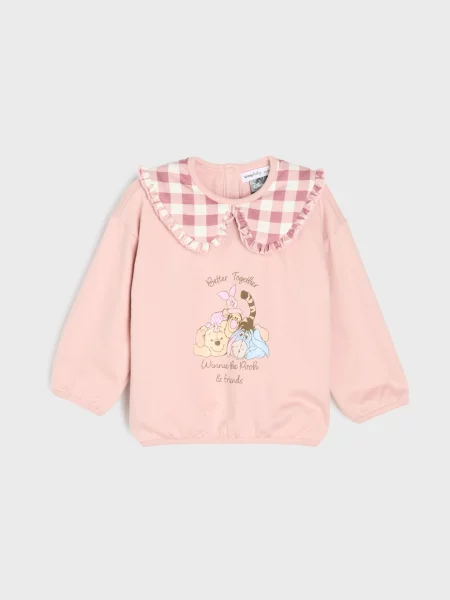Sinsay mikina s kostkovaným límečkem a potiskem Winnie the Pooh růžová
