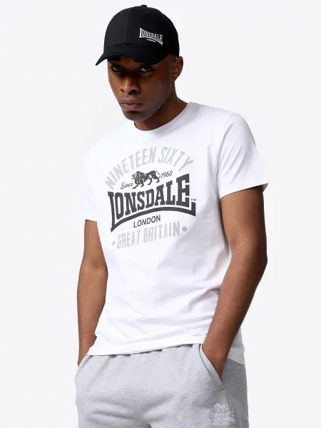 LONSDALE Tricou Kilchoan gri deschis / negru alb