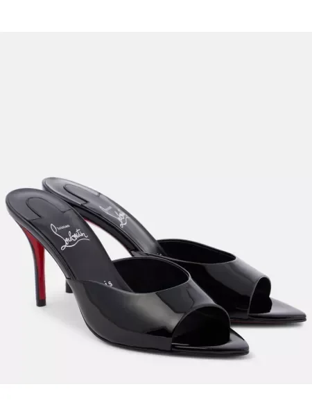 Papuci tip mules Christian Louboutin din piele de lac negru
