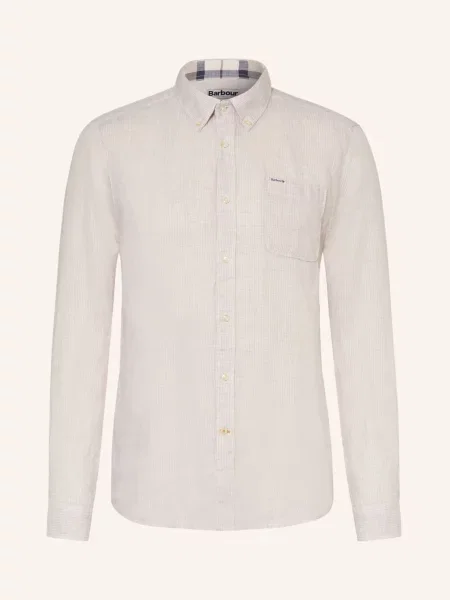 Barbour Lněná Košile Linton Tailored Fit světle hnědá bílá