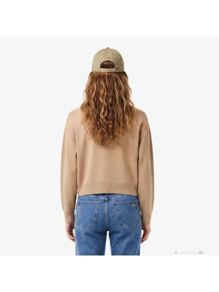 Lacoste Sweter Z Zamkiem I Warkoczowym Wzorem brązowy