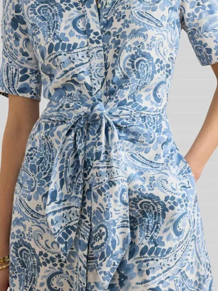 Sukienka z lnu z czystego lnu z wiązanym Lauren Ralph Lauren niebieska