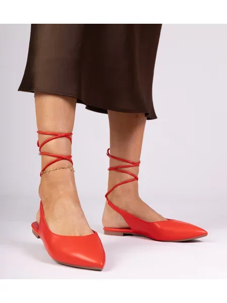 Pantofi cu toc D/ceo din piele fără toc roșu