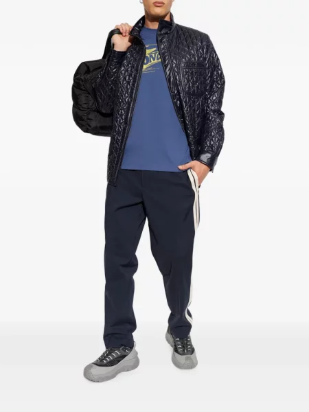 Matlasat geacă Moncler cu imprimeu geometric albastru