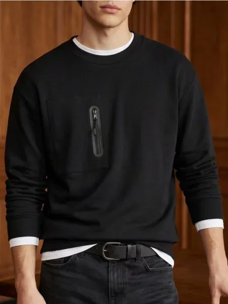 Sinsay Mikina crewneck s příměsí bavlny černá