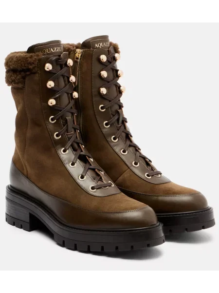 Botine Aquazzura cu șireturi din piele de căprioară verde