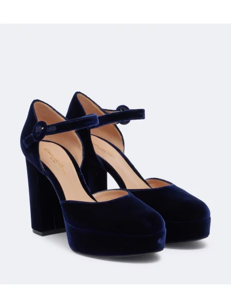 Pantofi cu toc Gianvito Rossi de catifea cu platformă albastru