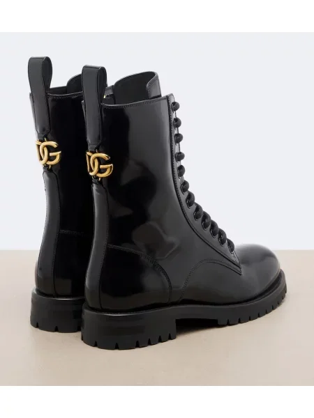 Šnurovacie kožené členkové topánky Dolce&gabbana čierna