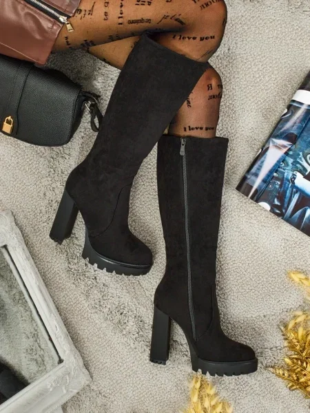 Botine Resti din piele cu toc înalt negru