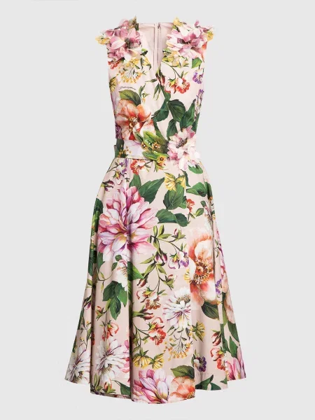 Платье миди Dolce&gabbana в цветочек с принтом бежевое