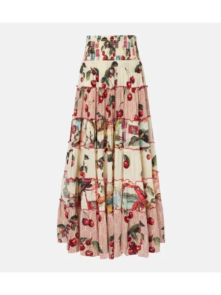 Fusta maxi Camilla de mătase cu imagine bej