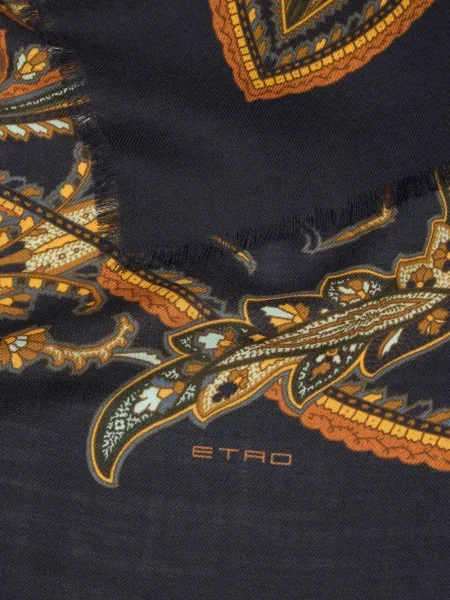 Fular Etro de lână cu model paisley negru
