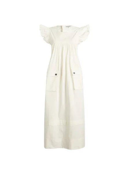 Sukienka bawełniana Ganni z falbankami ze stretchu