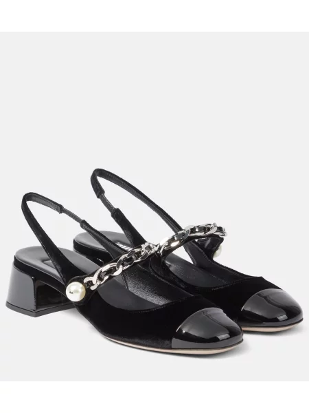 Ogrlica Miu Miu iz rebrastega žameta z odprtimi petami črna