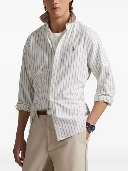 Haftowana koszulka polo Polo Ralph Lauren w paski ze sznurkiem niebieska