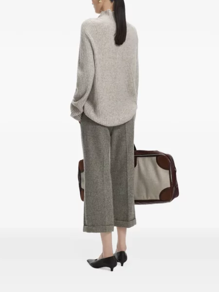 Decupat pantaloni Jnby de lână cu model herringbone maro