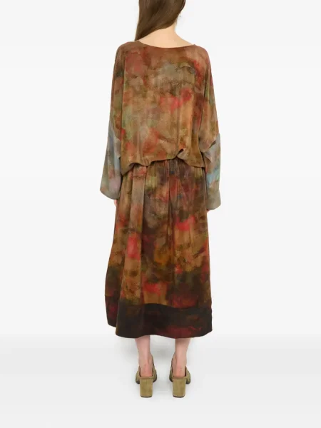 Костюм миди рокля Anntian с принт до коляното кафяво