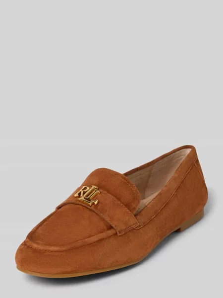 Mokasyny Lauren Ralph Lauren skórzane z logo brązowe