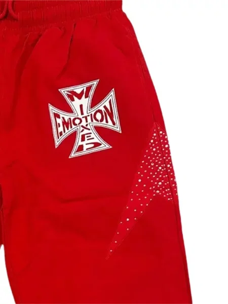 Pantaloni Mixed Emotion cu imagine alergare roșu