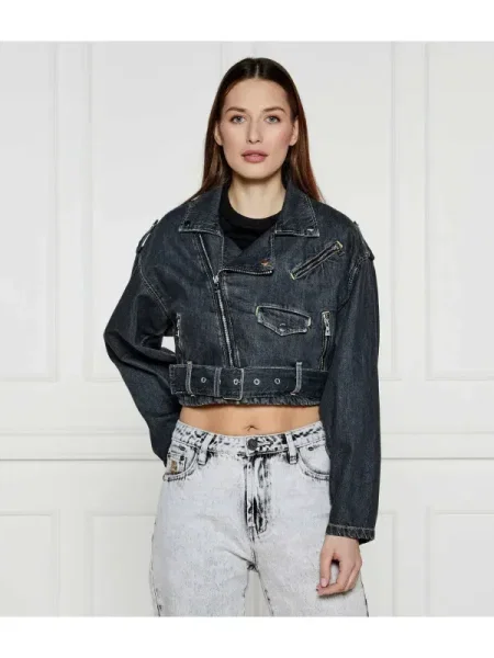 GUESS De blugi geacă de piele SANDY | Cropped Fit gri