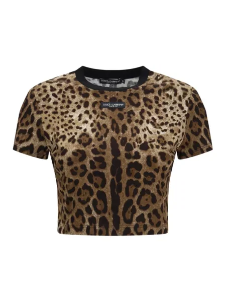 Krótka koszulka Dolce And Gabbana w panterkę brązowa