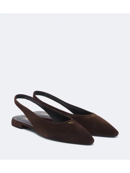 Balerini Prada din piele de căprioară slingback maro