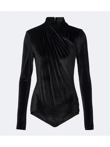 Body Mugler de catifea drapat negru